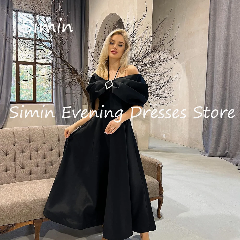 

Simin Satin Off-the-shoulder A-line Ruffle Saudi Formal Prom Gown Ankle-length Arab Evening Elegant Party dresses for women 2023