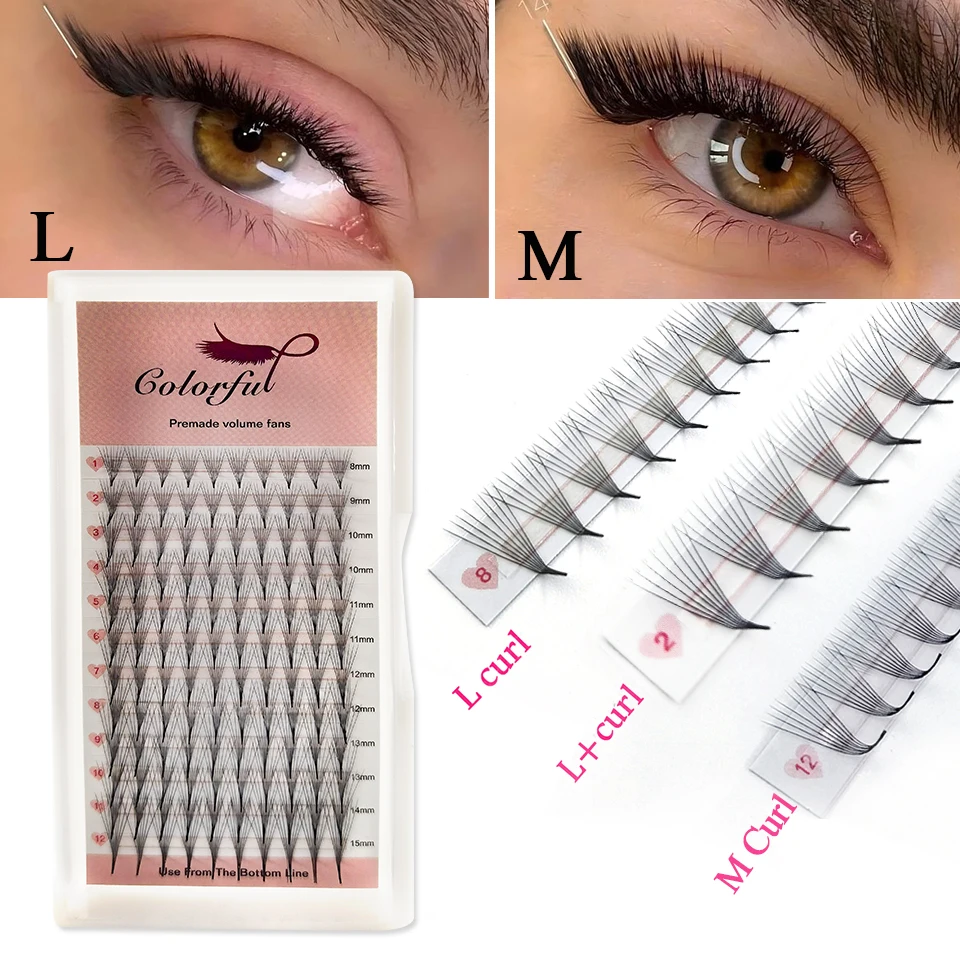 

Colorful Premade Volume Fans L M Curl Pointy Base Russian Volume Eyelash Extensions L+ Curl 5D Ready Made Cluster Lash Cilios L