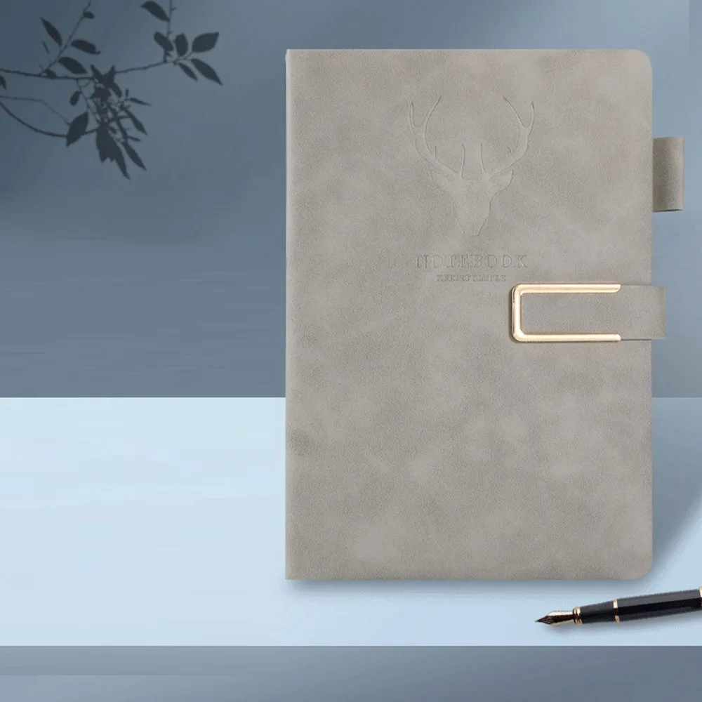 New PU Leather Magnetic Buckle Notebook Magnetic Buckle Deer Pattern Lined Journal Pen Holder Office Notebook