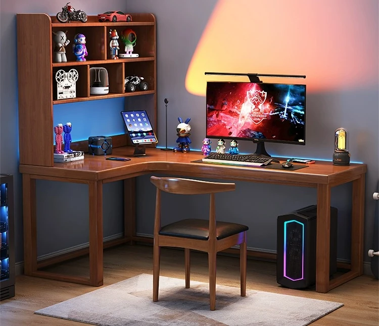 Corner computer desk esports  bedroom solid woodbookshelf integrated L-shaped corner office