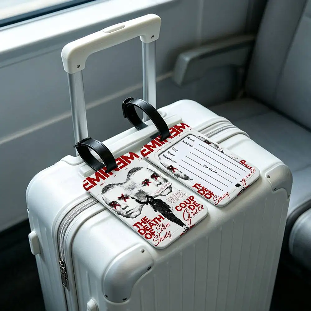 Popular singer music E-Eminem cool Durable PVC Anti lost Baggage Tag With Info Card Lightweight Luggage Identification Label