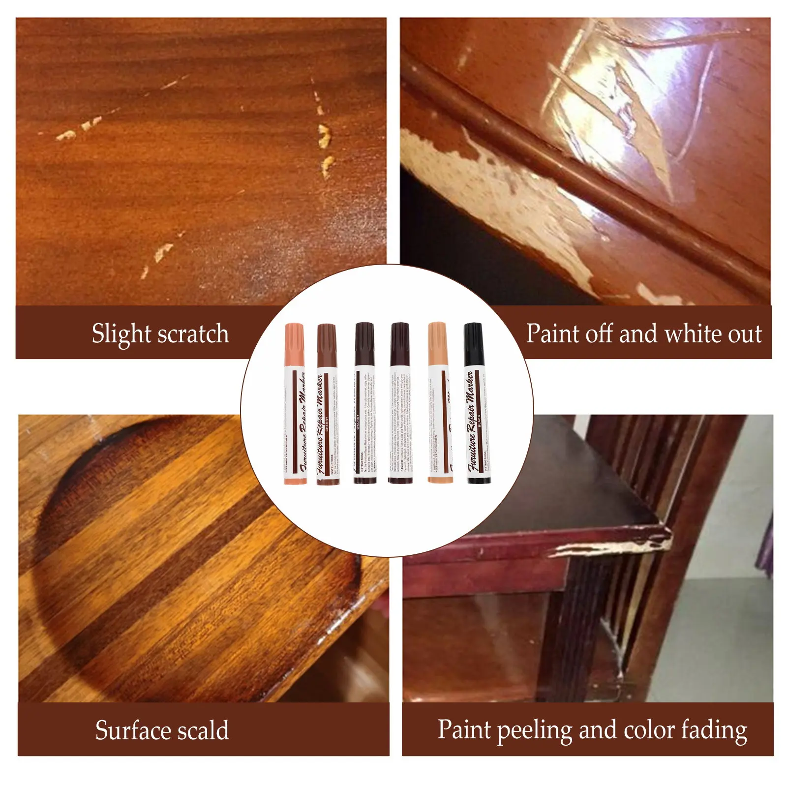 

12Pcs Household Wood Furniture Markers Instant Dry Scratch Repair Pens for Furniture Floor Trim Doors Tables Cabinets