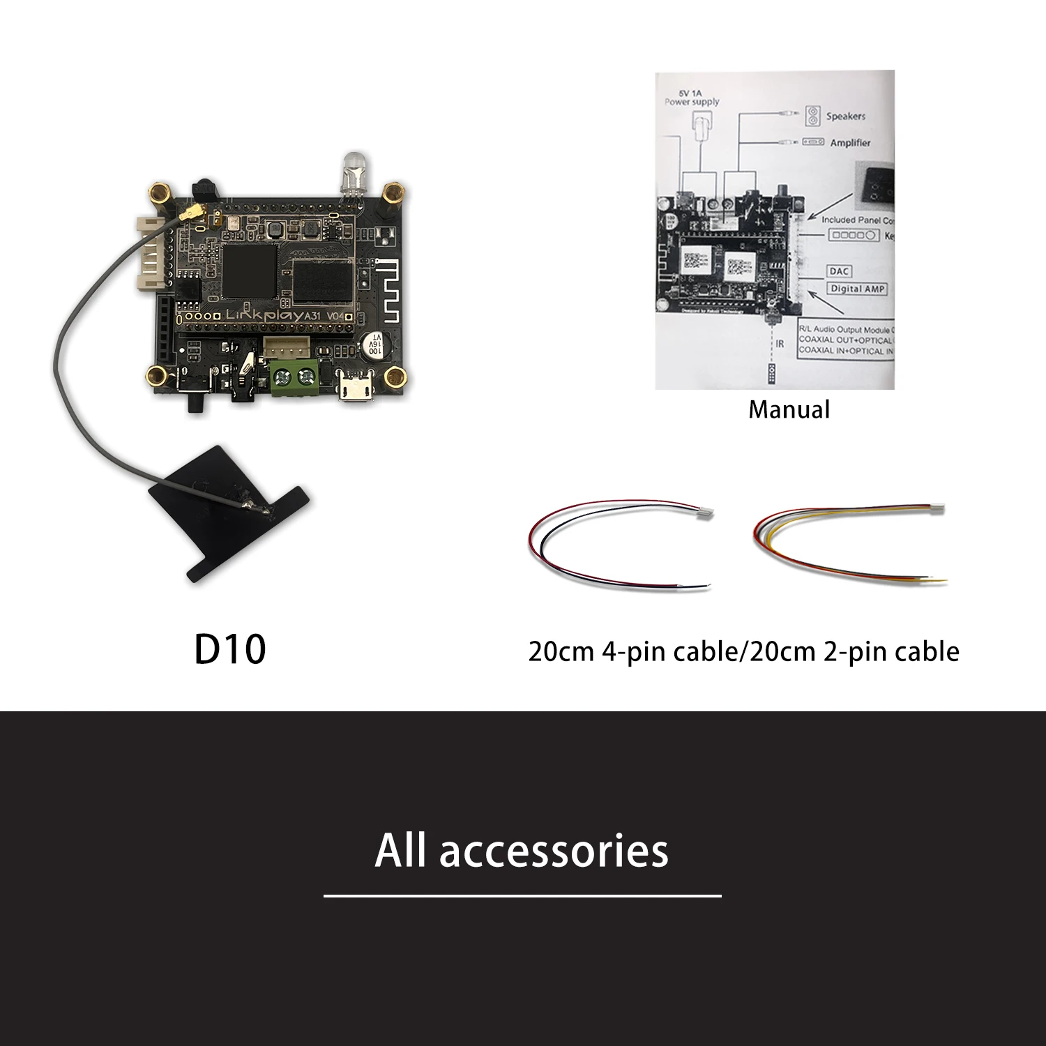Módulo receptor de audio D10 inalámbrico WiFi y Bluetooth 5,0, salida analógica I2S, placa de salida ess9023 con aeropuerto, audio WiFi DLNA
