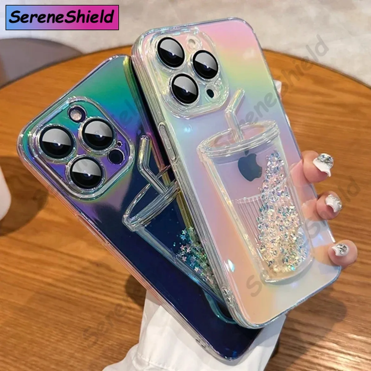 3D Cup Quicksand Glitter Phone Case for iPhone 14 15 16 ProMax 11 12 13 Pro Max  Bling Gradient Clear Plating Soft Cover