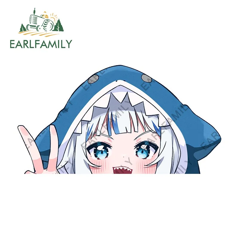EARLFAMILY Hololive Gawr Gura Peeker Car Sticker Super Cute Girl Street Signs Laptop Waterproof Sunscreen Custom Printing