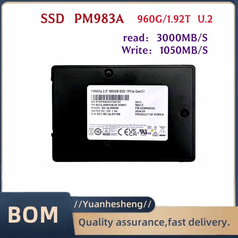 Original For Samsung PM983a 960G 1.92T 3.84T NVME U.2 PCIE3.0 Enterprise Desktop Solid State Drive