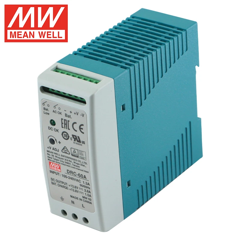 

DIN Rail DRC 60W 13.8V/27.6V Mean Well UPS Security Power Supply Meanwell DRC-60 Series Single Output with Battery Charger