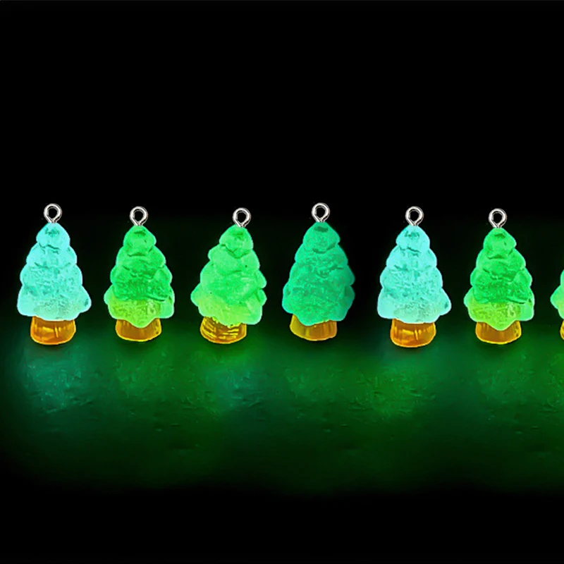 20Pcs Cute Miniature Luminous 3D Christmas Tree Charms Resin Pendants for Keychains Earrings Necklace DIY Jewelry Make Accessory