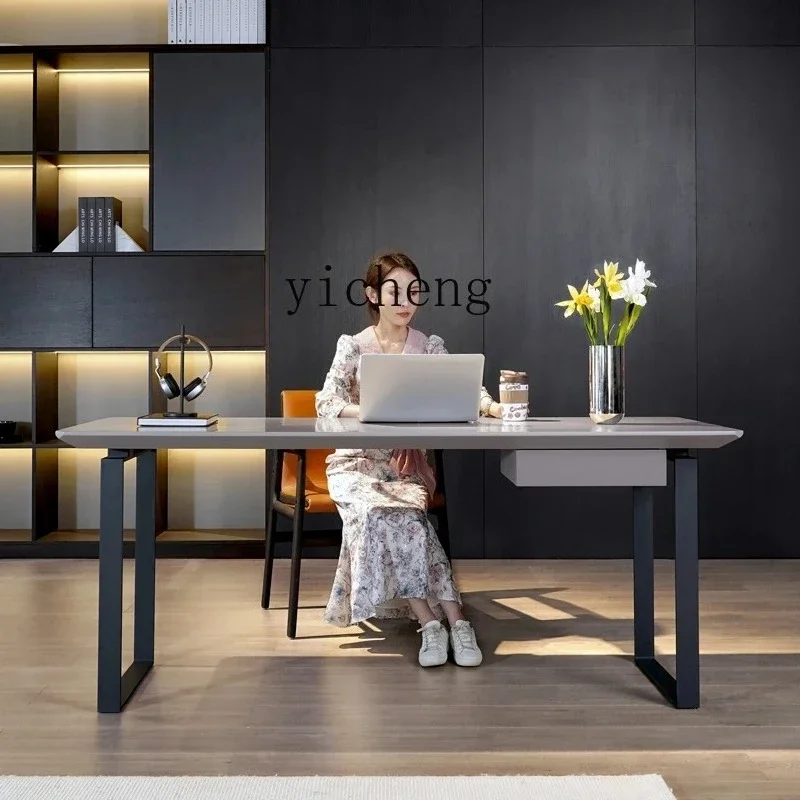 

black home desk minimalist computer desk Italian light luxury boss writing desk