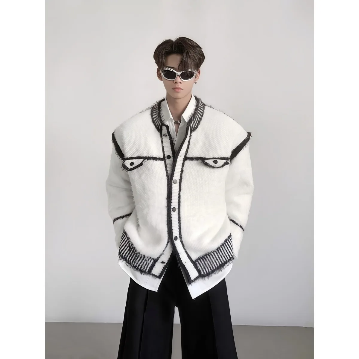 Новый модный вязаный свитер контрастного цвета, зимнее пальто Lazy High Street, полосатый кардиган в стиле комиксов, свитер для пары