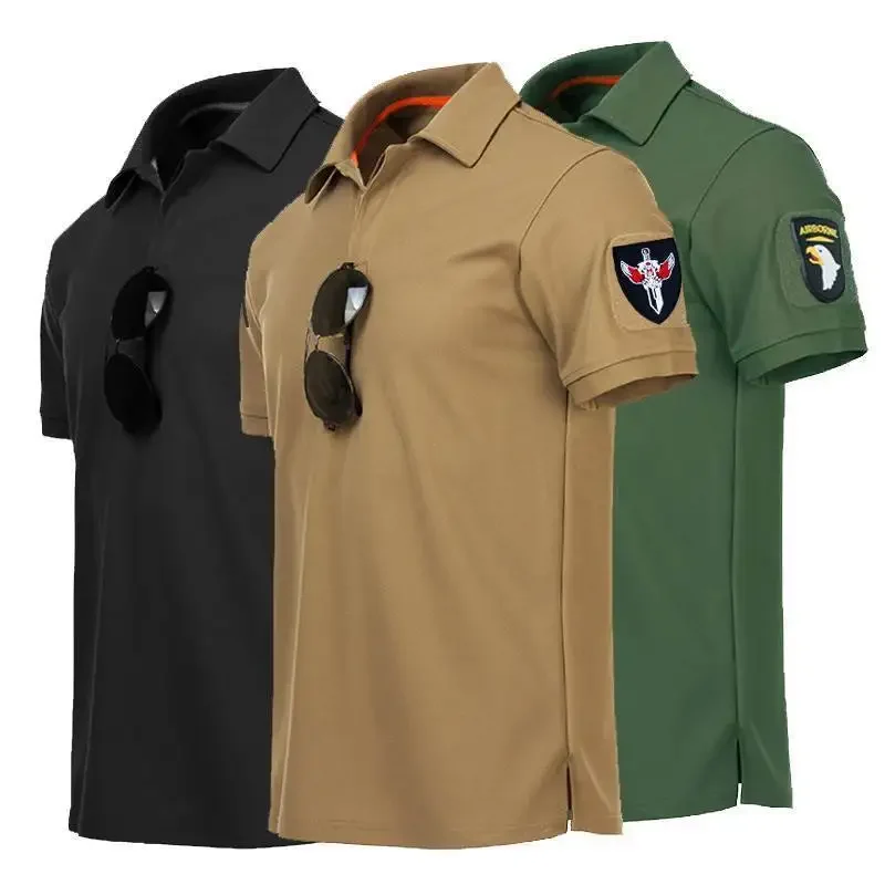 Summer Short Sleeve Polo Shirt Military Tactical T-shirt Men Quick Dry Outdoor Army Special Forces Physical Fitness Clothing