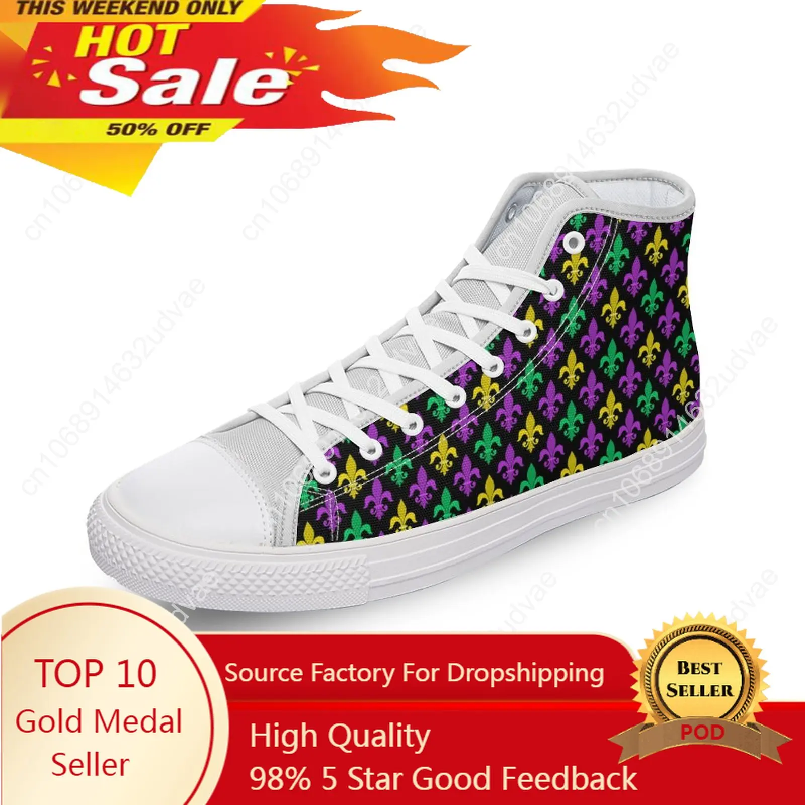 Mardi Gras Pattern High Top Canvas Shoes Diy Luxury Men Women Casual Shoes Fashion Ladies Flat Sneakers 3D Print Zapatos Mujer