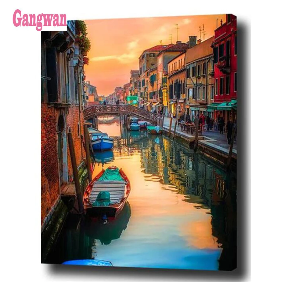 

Italian city Houses on Water full square diamond painting stitch cross picture for embroidery round diamond mosaic sticker decor