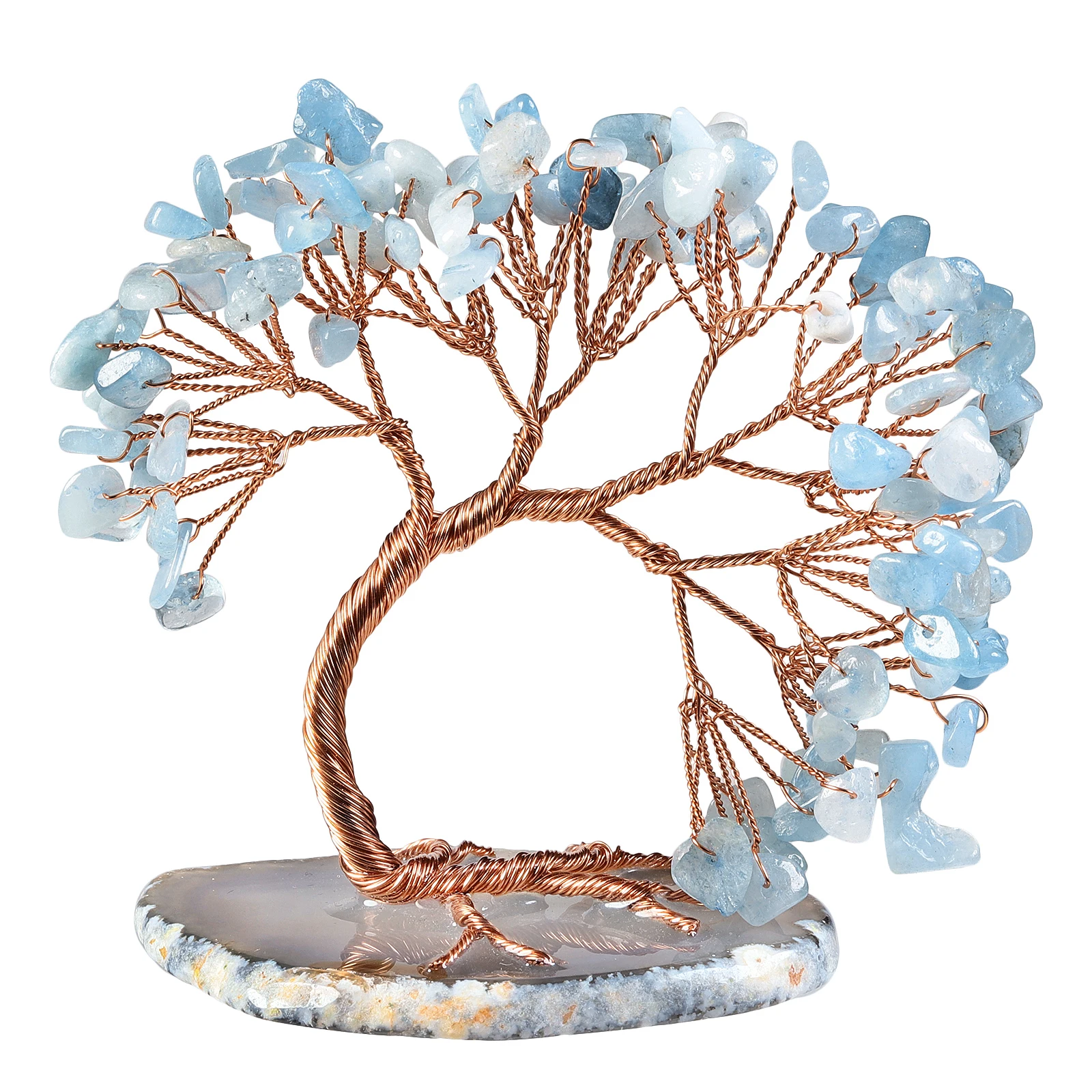 Natural Crystal Tree With Agate Slice Base Wire Wrapped Tumbled Chip Stones Lucky Money Tree Fengshui Bonsai Tree For Home Decor