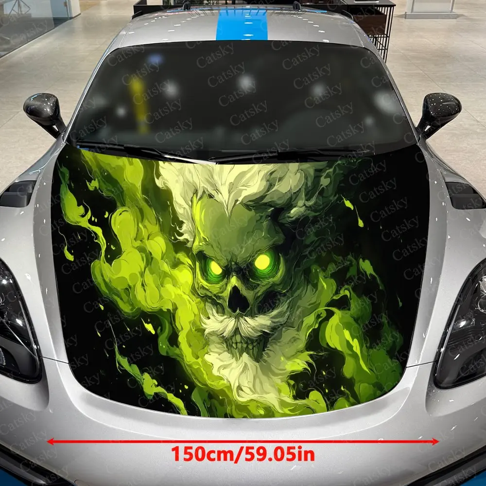 Dark Green Flame White-Bearded Warlock Car Vinyl Wrap, PVC Material Waterproof Car Hood Sticker, Self-Adhesive Scratch-Resistant