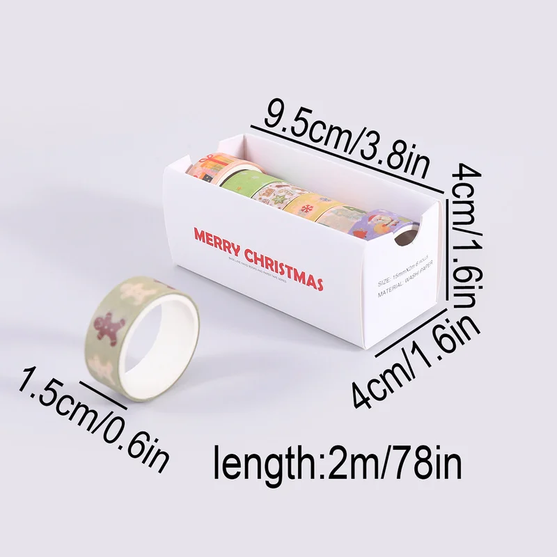 6 Rolls Of Vintage Christmas Pattern Washi Tape, Various Christmas Design Planner Tape, Holiday Gift Scrapbook Diy Decorations