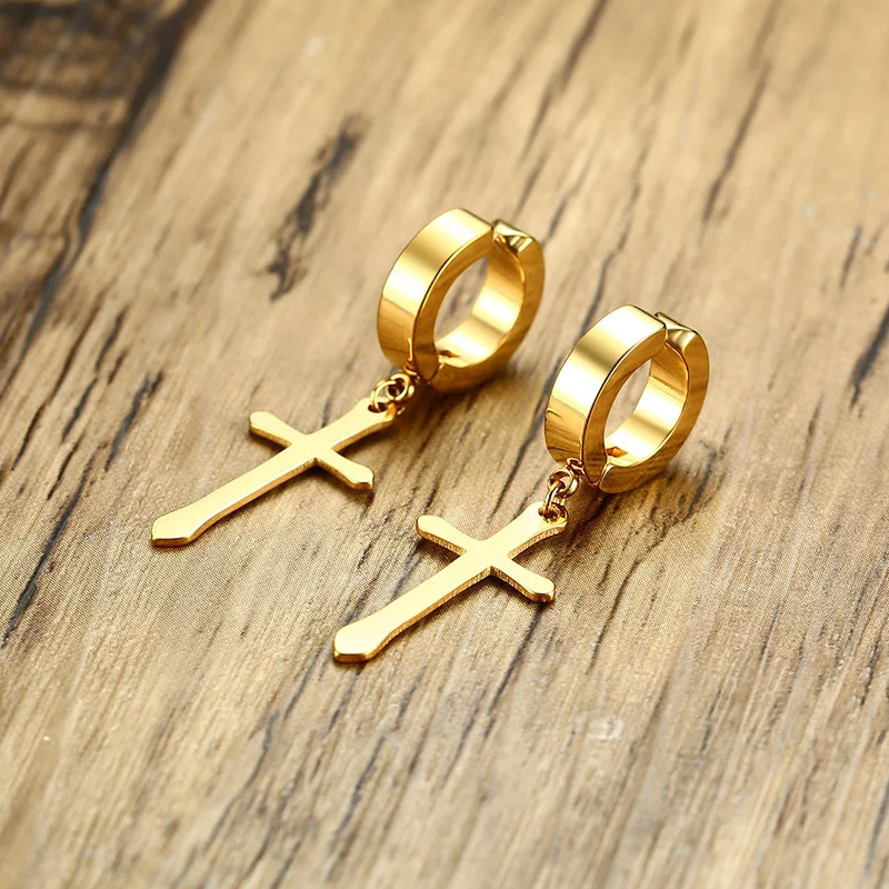 Edelstahl-Ohrring mit Kreuz-Charm für Jungs- und Herrenschmuck – Detail 16