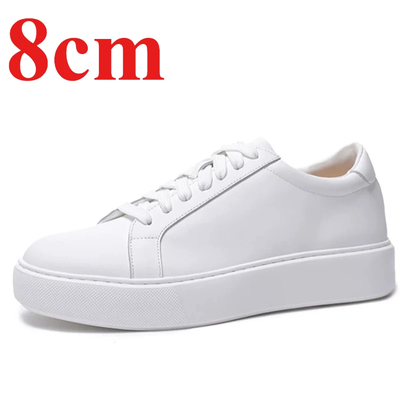 England Height-increasing 8cm White Casual Board Shoes for Men's Genuine Leather Comfortable Lightweight Business Elevator Shoes