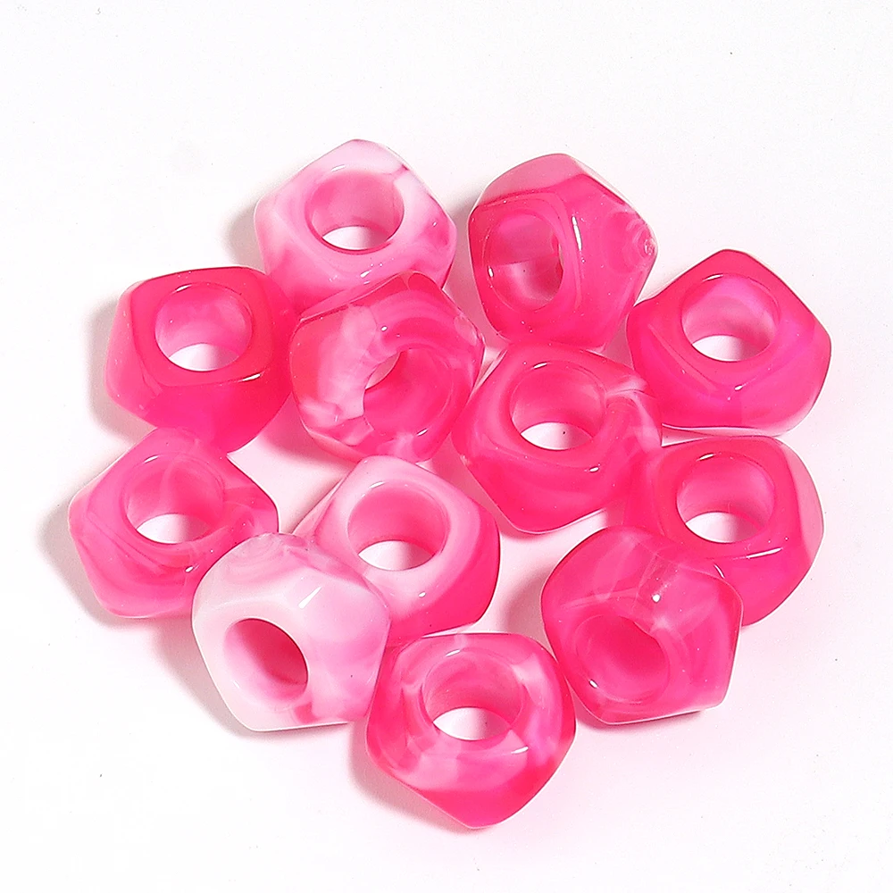 50/100Pcs Dual Color Dyed Beads Acrylic Large Hole Polygonal Loose Bead Imitation Jade DIY Decoration Handmade Craft Accessories