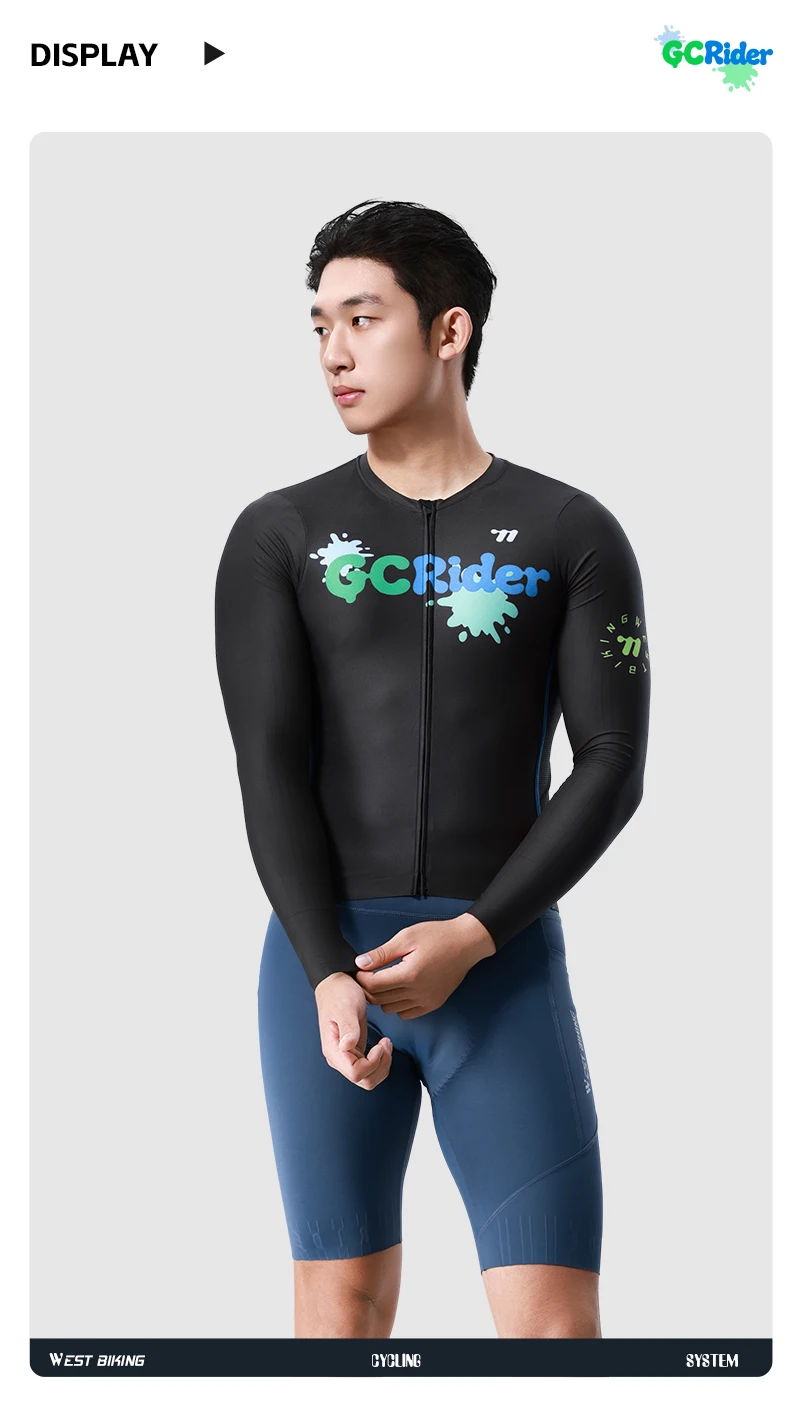 WEST BIKING Herren Fahrradtrikot Langarm Schnelltrocknend Atmungsaktiv Reflektierender Aufdruck Slim Fit Fahrradshirt Rennbekleidung Oberteil – Detail 13