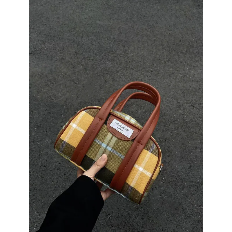 Autumn Winter New 2023 Vintage Fashion Trend All-In-One Portable Pop All-Match Plaid Bags Single Shoulder Crossbody Canvas Pack