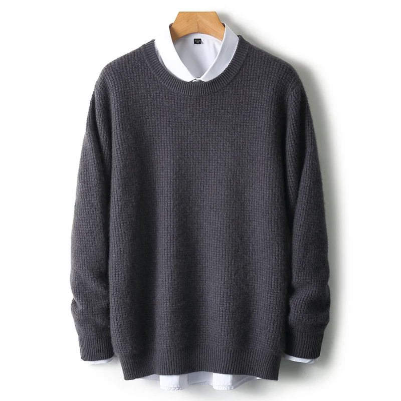 

Autumn And Winter New 100% Pure Sweater Men's Round Neck Sweater Solid Color Knitted Long Sleeve Pullover Business Casual Shirt.