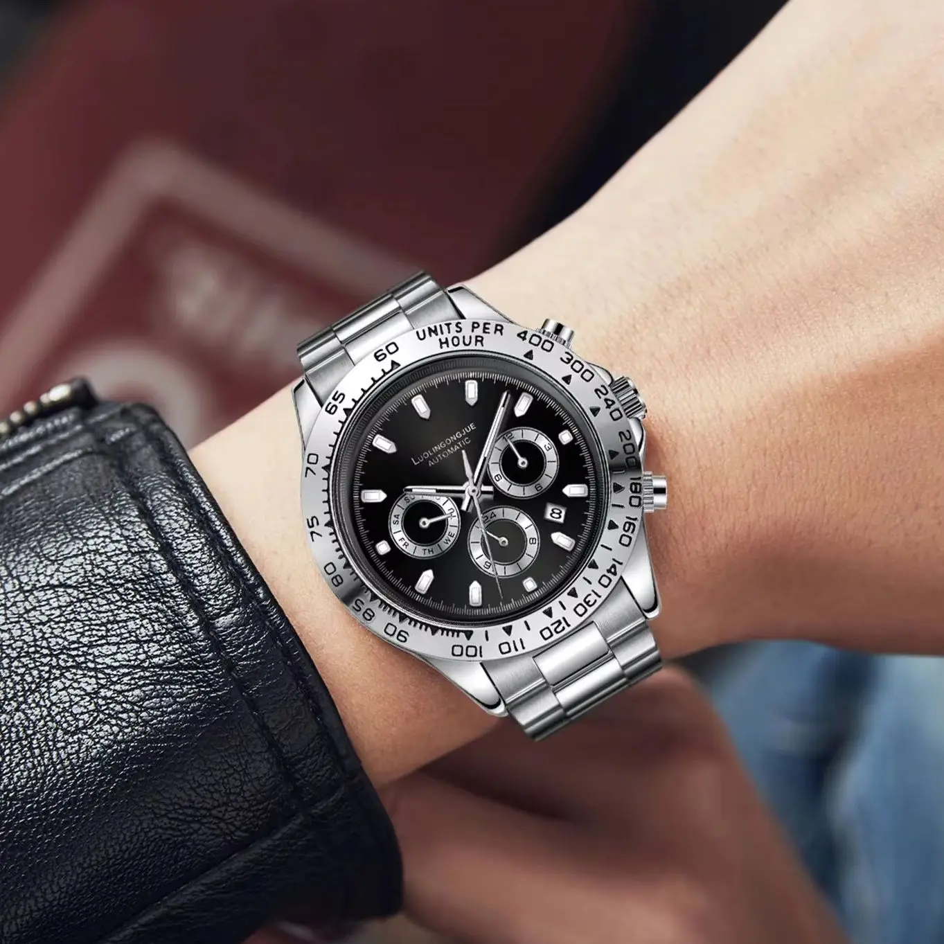 

Элитные мужские часы, полностью автоматические механические часы, с ажурным дизайном, ремешок из нержавеющей стали, многофункциональный календарь, стильные, повседневные, универсальные и элегантные мужские часы, лучший подарок для него