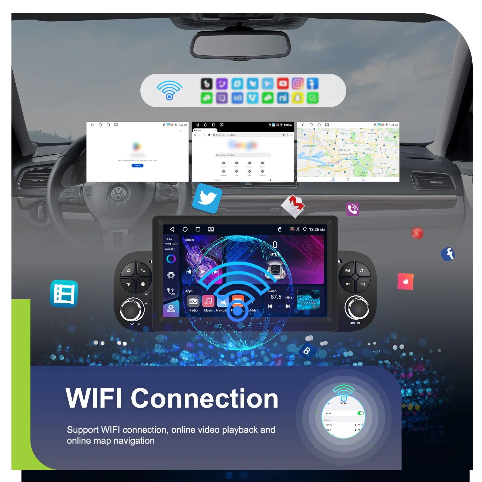 Podofo 7 Zoll Autoradio 2 DIN 4+64G Android Auto-Multimedia-Player für Fiat Panda 2013-2020 Kabelloses Carplay Auto-Audio Android Auto MirrorLink 4G GPS WIFI – Detail 17