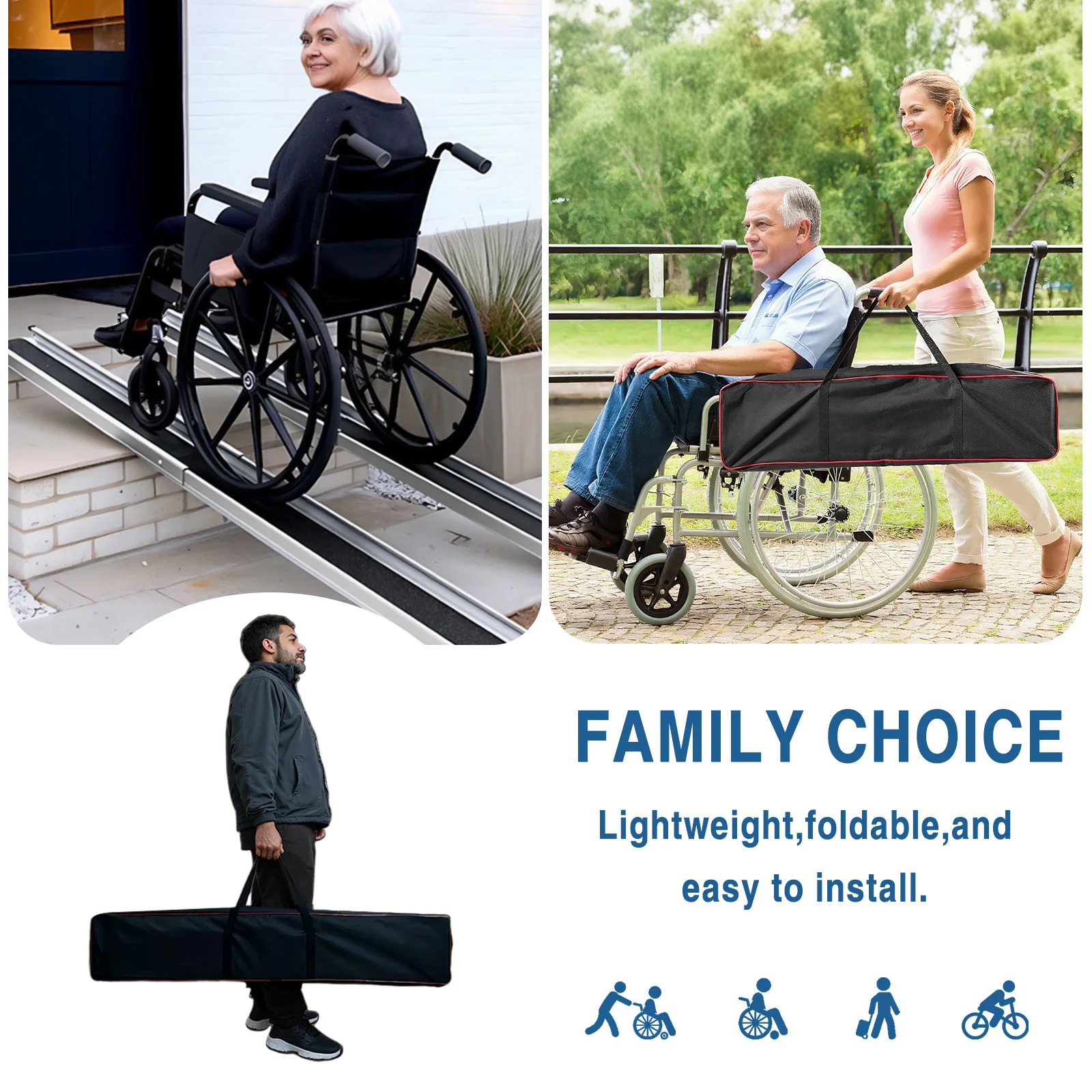 Rampe per disabili in alluminio antiscivolo Rampa per sedia a rotelle con soglia pieghevole portatile con borse Soglia per porta Rampe per sedia a rotelle