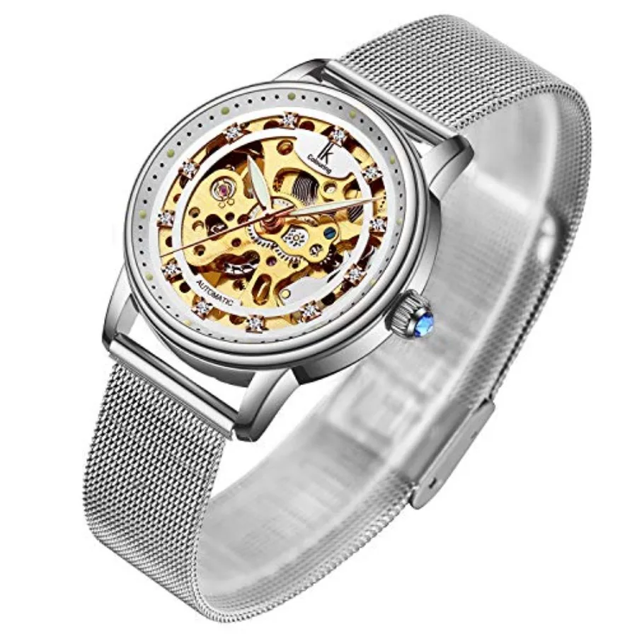 

Gute Women's Watch Luxury Mechanical Stainless Steel Skeleton Steampunk Automatic Self Winding Wristwatch