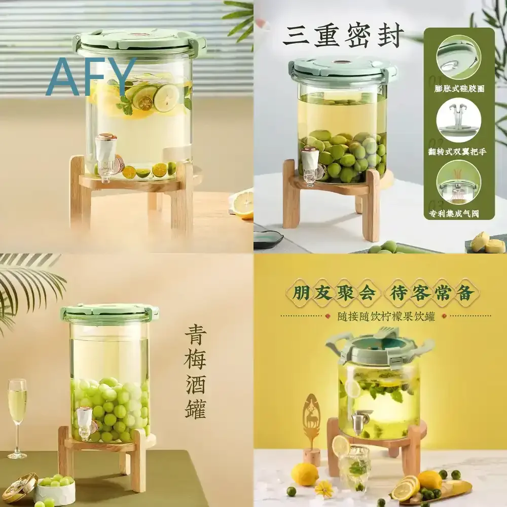 Glass Self-Service Beverage Dispenser Bucket with Faucet for Commercial Use for Buffet Catering for Party Events for