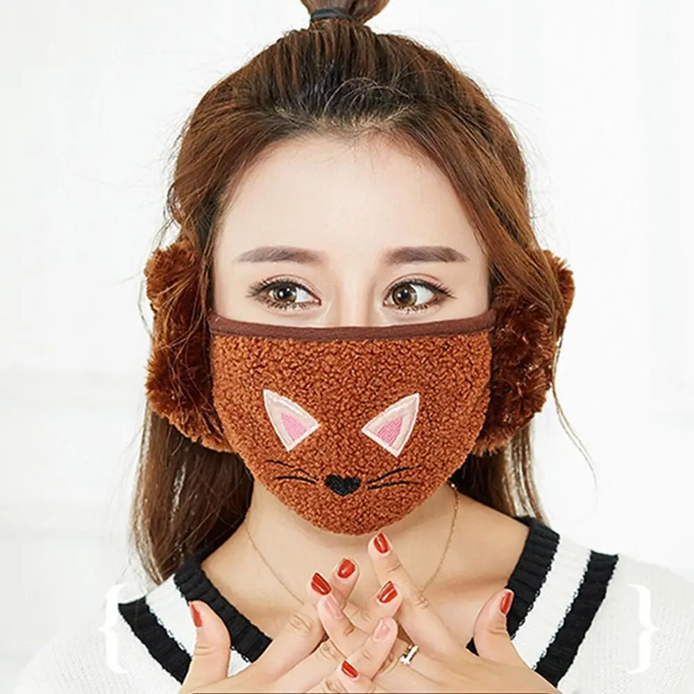 Mode Winter Warm 2-in-1 Masker Oorbeschermers Koudbestendig Dikker Pluche Mondkap Winddicht Stofdicht Oorwarmer Dames Meisjes