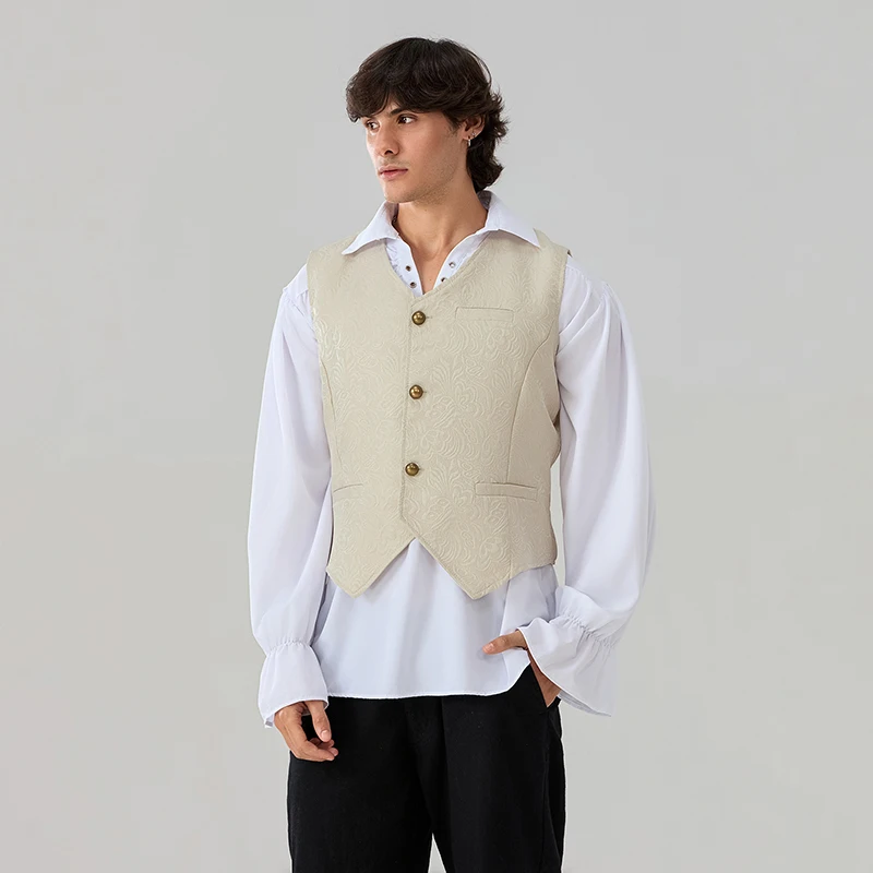 Men s Gothic Vests Vintage Medieval Jacquard Casual Tuxedo Waistcoat Formal Dress Suit Vest for Office Workwear