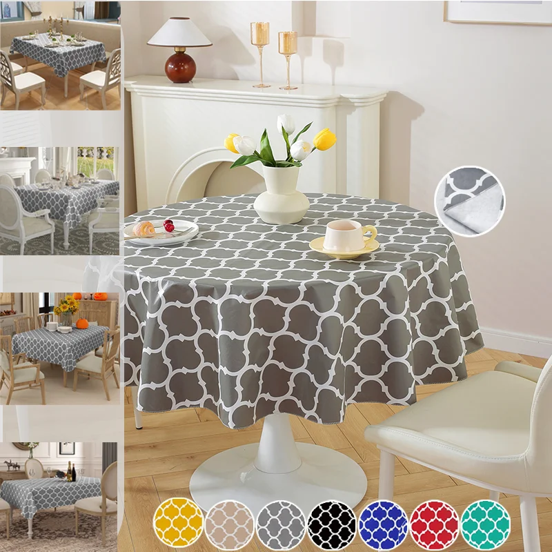 

House Waterproof Tablecloth Moroccan Heat-Resistant Table Cloth Round PVC Wedding Kitchen Dining Desk Table Cover Coat Wash