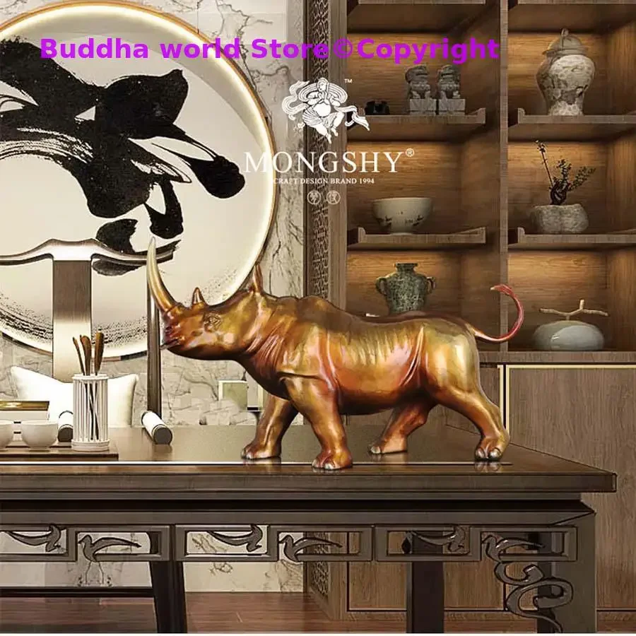 45CM Large Home store Company mascot talisman Bring wealth money GOOD LUCK Success BRONZE rhinoceros Christmas Statue