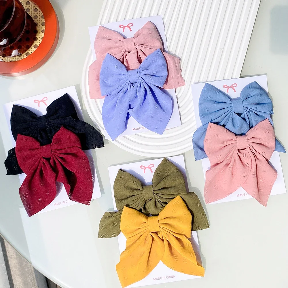 2Pcs/Set Korean Sweet Solid Color Bowknot Hair Clips For Women Girls Bows Hairpins Barrettes Headwear Fashion Hair Accessories