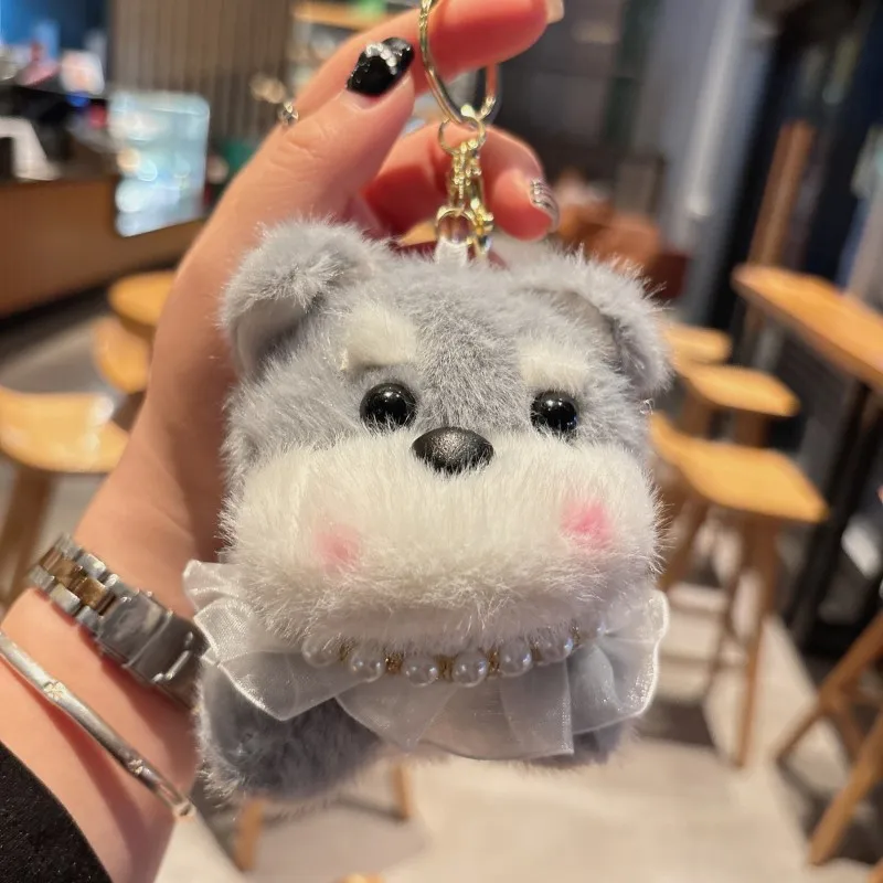 Lovely Fluffy Blush Puppy Pendant Keychain Stylish Backpack Car Keyrings Pendant For Girl Women Couple Birthday Present Keyfob