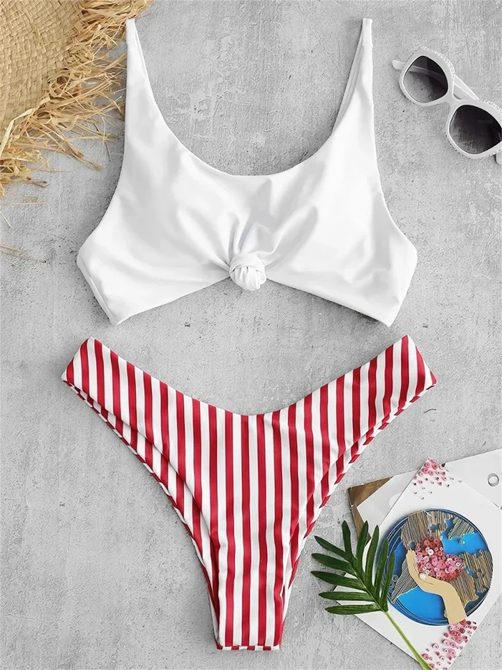 2026 New All Season Backless Bikinis 2 Piece Set Sexy Stripe Vacation Brazil Bikini Women Split Swimsuit Beach Bikini