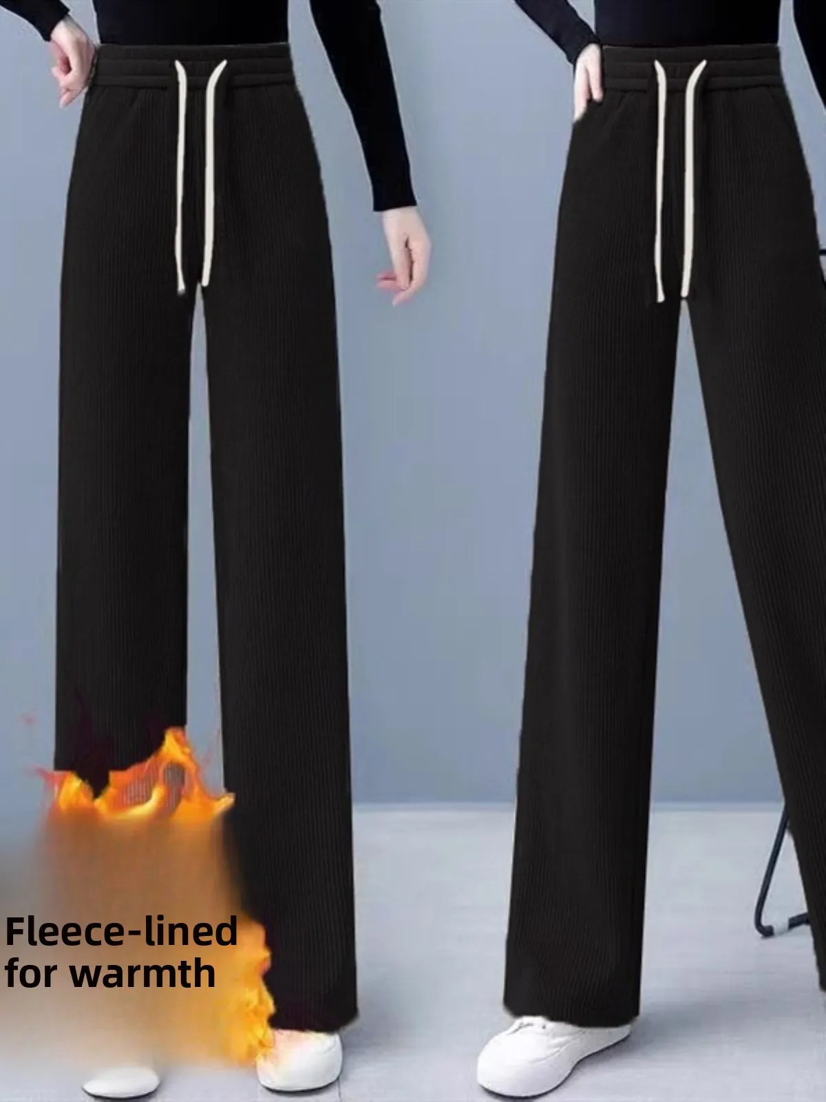 세이 브라운 Fce 안감 있는 하이웨이스트 스트레이트 레그 와이드 레그 팬츠 가을 겨울 테니드 루즈핏 편안한 유럽산 면