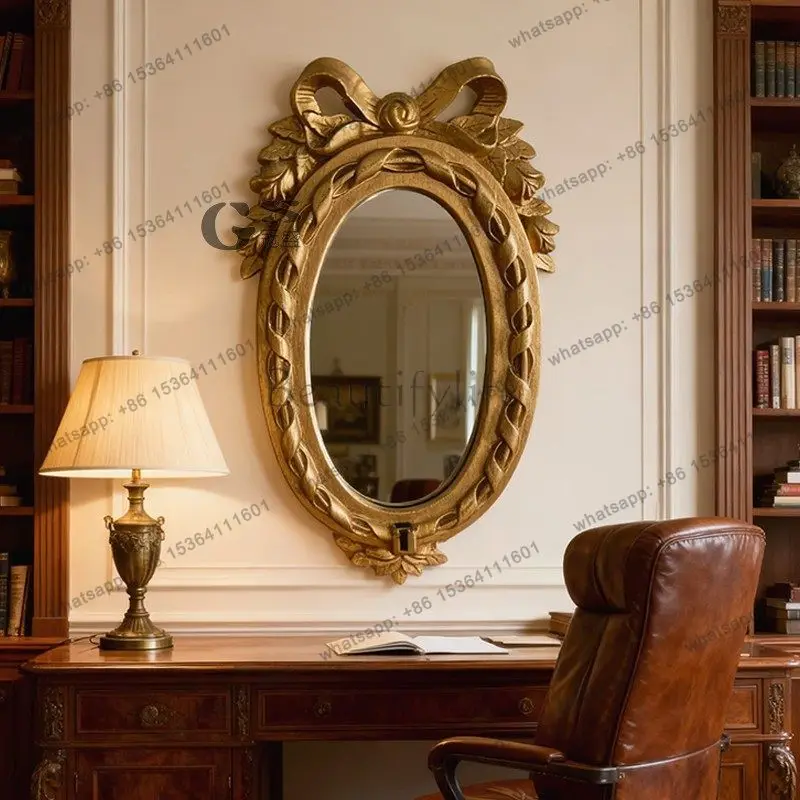 YJ French retro carved bathroom mirror wall-mounted bathroom mirror American bedroom vanity mirror