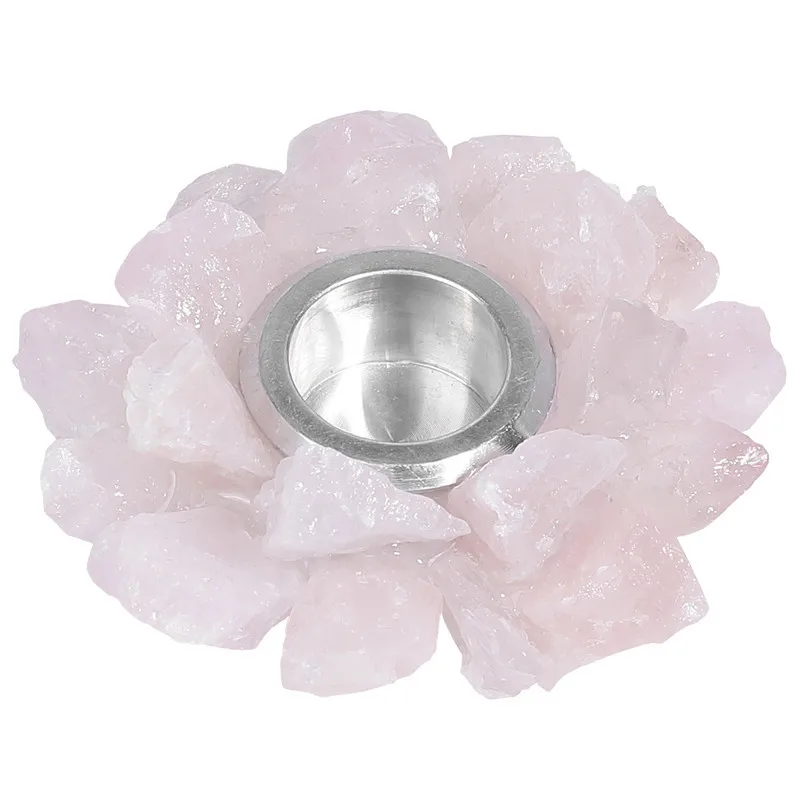 Ore Rock Natural Rose Quartz Candle Holder Reiki Healing Pink Crystals Cluster Candle Stand Wedding Ornament Aromatherapy Amulet