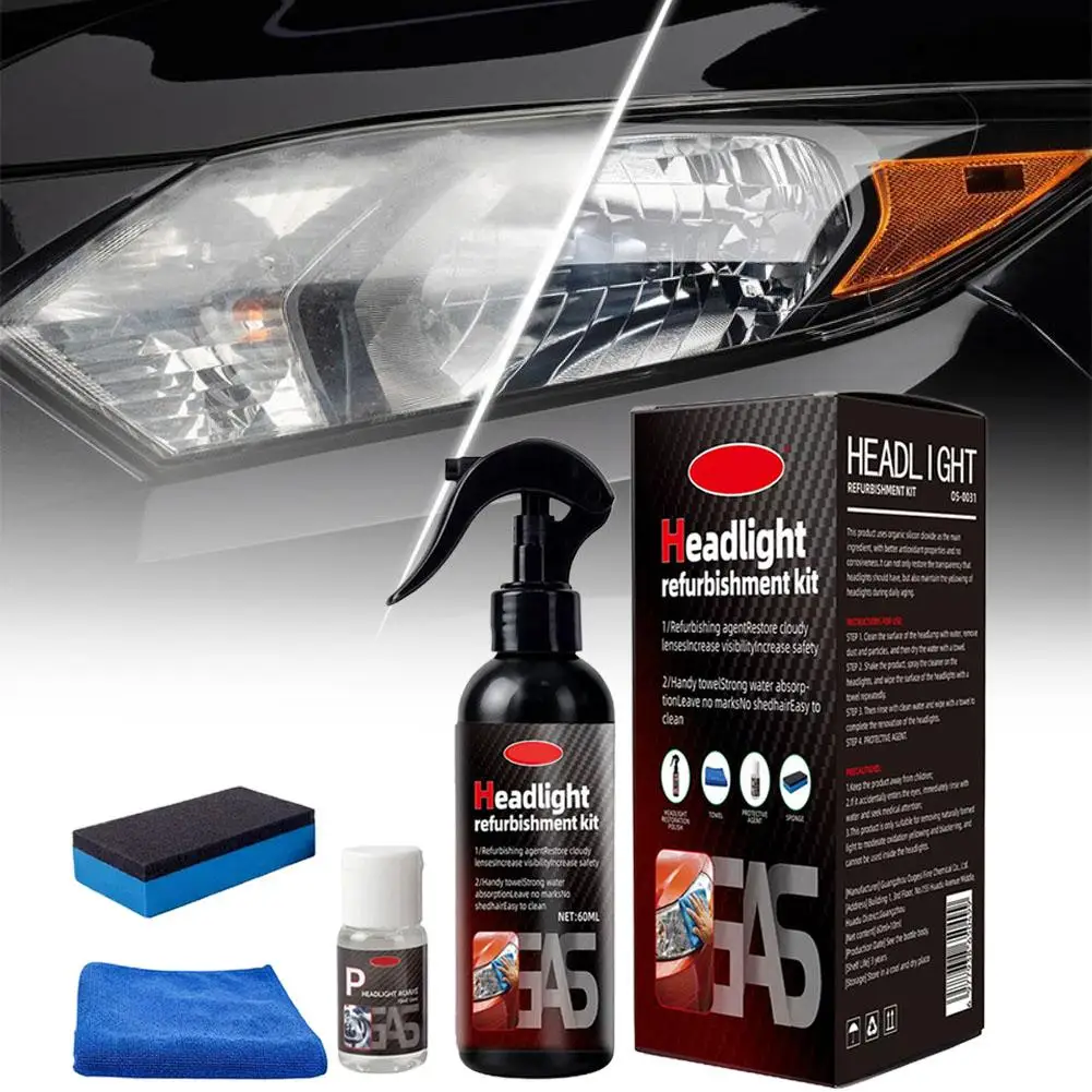Professional DIY Headlight Refurbishment Kit, 180ML UV Protection Headlight Cleaner to Restore Headlight Clarity & Brightness