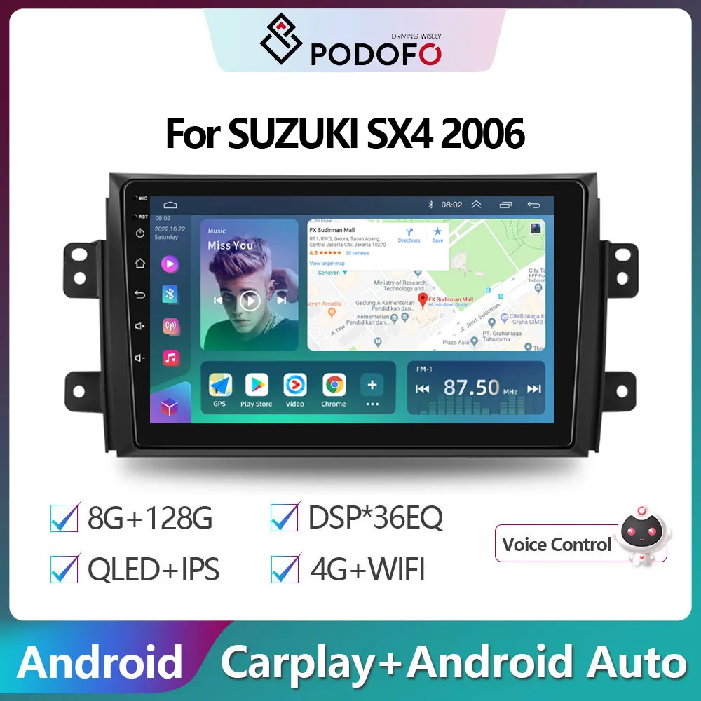 Podofo 2Din Android 10 Car Radio Multimidia Video Player For SUZUKI SX4 2006 GPS Navigation 2din Carplay Auto Stereo Head Unit