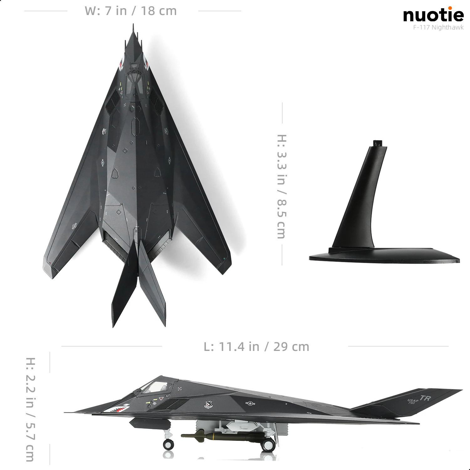NUOTIE 1/72 F-117 Nighthawk Stealth Attack Aircraft Edwards AFB 85-831 Diecast Metal Model with Stand Collection Gift for Adult