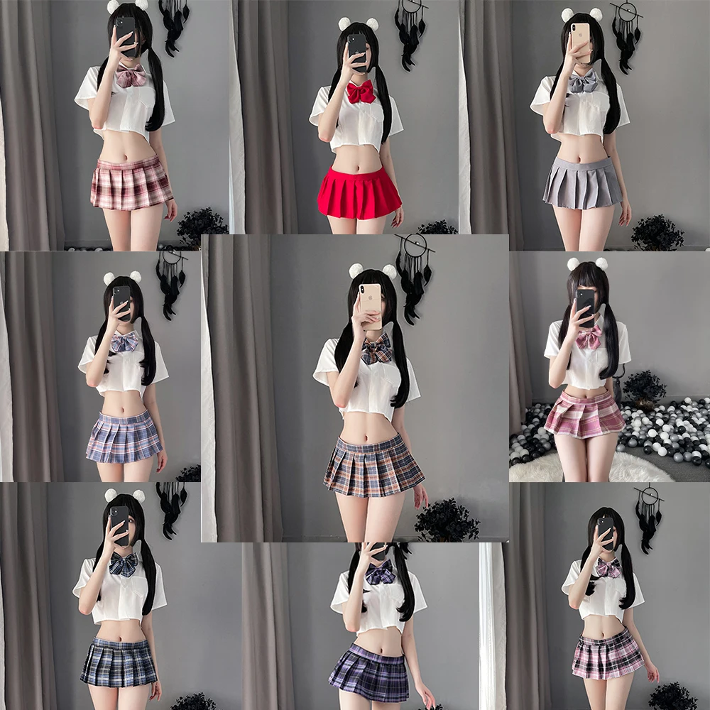 

Sexy Lingerie Cute Pleated Mini Dress JK Uniform Tempatation Schoolgirl Cosplay Skirt Set Student Roleplay Costumes Cheerleading