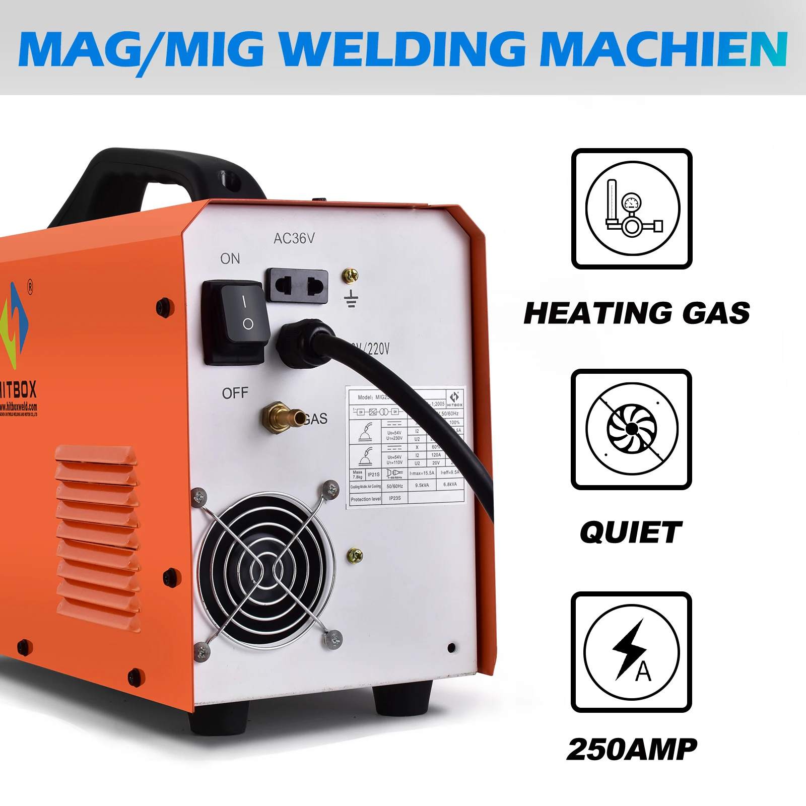 HITBOX Aluminium Welder MIG250DP 5 in 1 MIG CO2 MIX Gas Gasless Lift TIG MMA ARC Inverter Welding Machine Digital Display