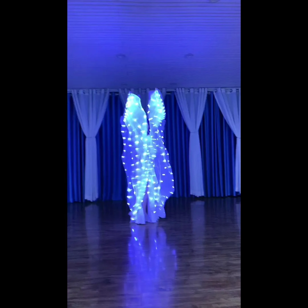 جديد الأبيض 1 زوج LED مروحة الحجاب الرقص الشرقي 100% الحرير مروحة الرقص الحجاب توهج الثناء مصباح ليد يصل العرض