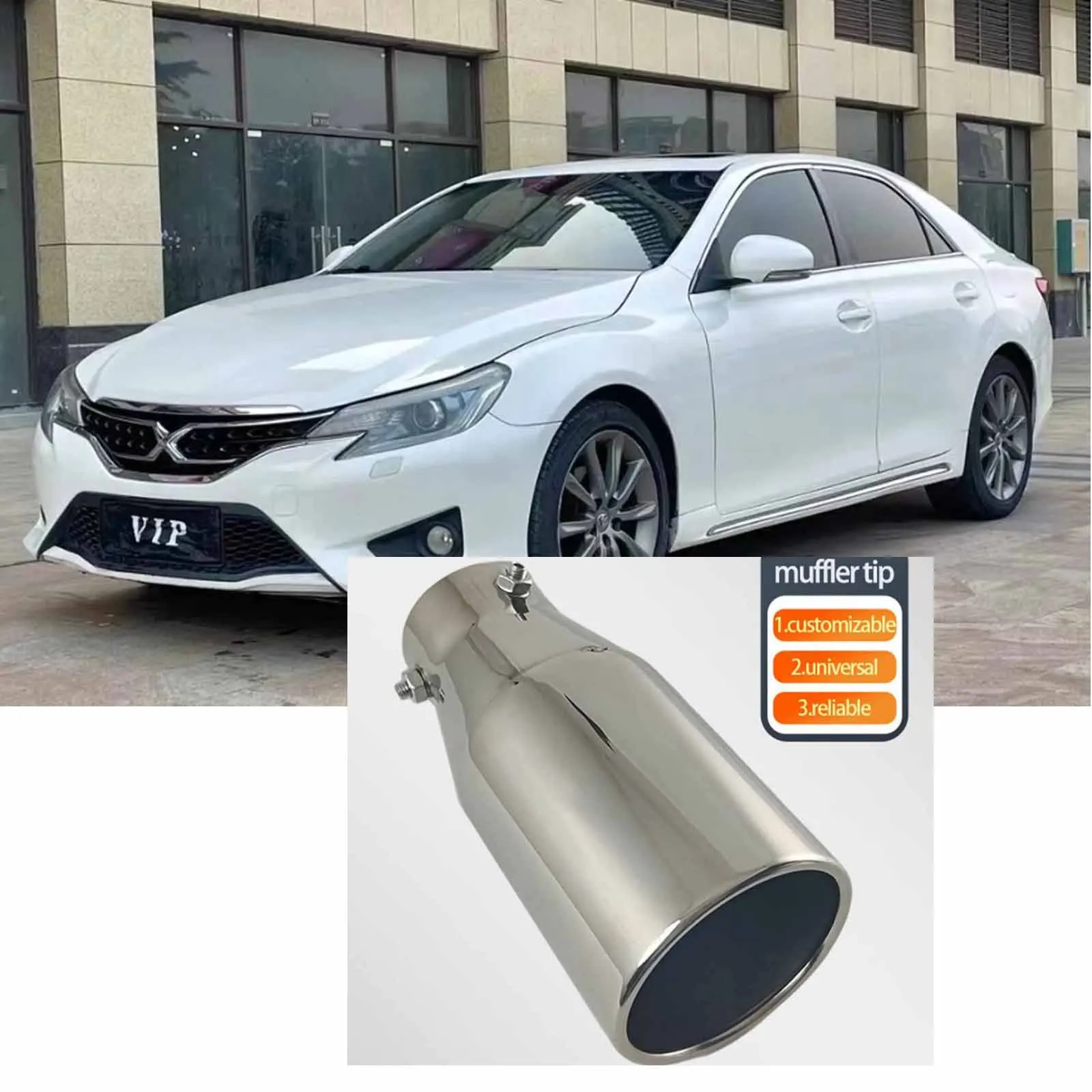 

1 PC Stainless Steel Universal 60mm Inlet 89mm Outlet Exhaust System End pipe Car Muffler Tip For Toyota Reiz