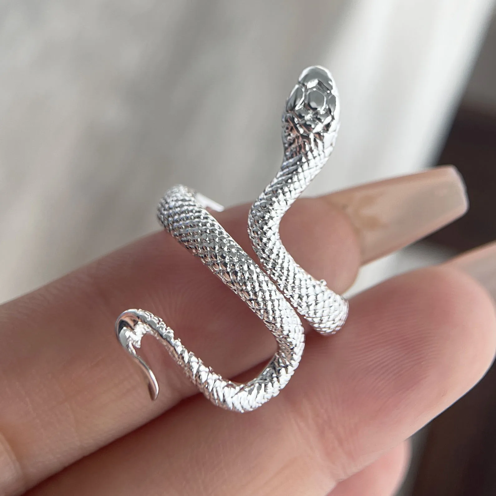 BF CLUB 925 فضة سلسلة الدائري للنساء مجوهرات فنجر مفتوح اليدوية بين الأفعى خواتم الحساسية ل هدية عيد ميلاد #3