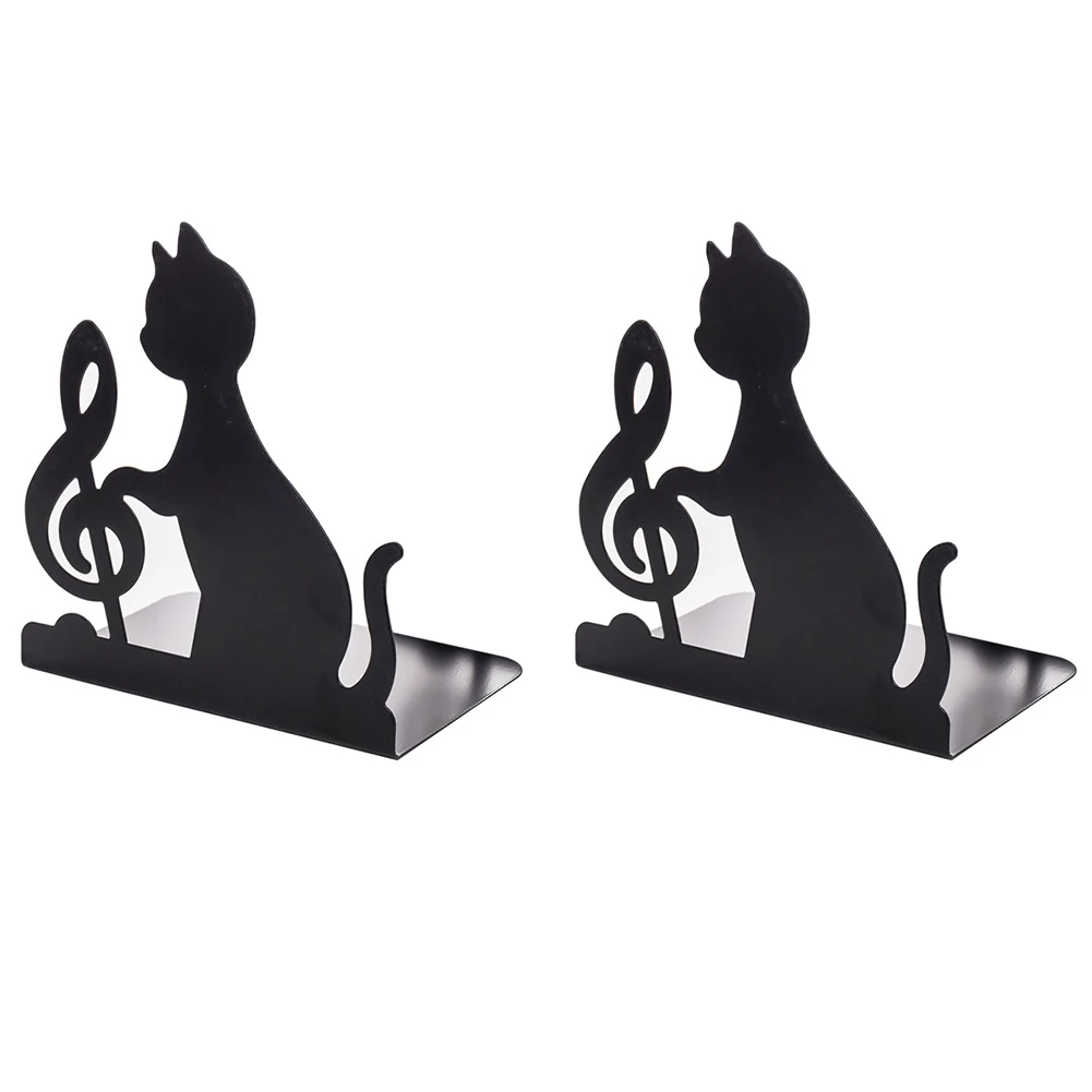 

1 Pair Books Organizer Cat Bookend Magazines Desktop Decorative Black Iron Home Office Practical Catalogs Cute Kawaii Non-skid